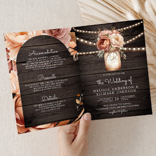 Terrakotta-Blumen-Mason-Glas-Holz-QR-Code-Hochzeit Einladung