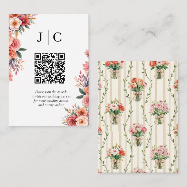Terrakotta-Blumen Minimalistischer QR-Code-Umschla Begleitkarte (Vorne/Hinten)