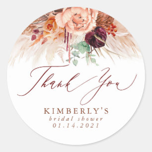 Terrakotta-Blumen-Pampasgras Danke Runder Aufkleber