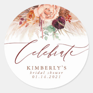 Terrakotta-Blumen Pampasgras FEIERN Runder Aufkleber