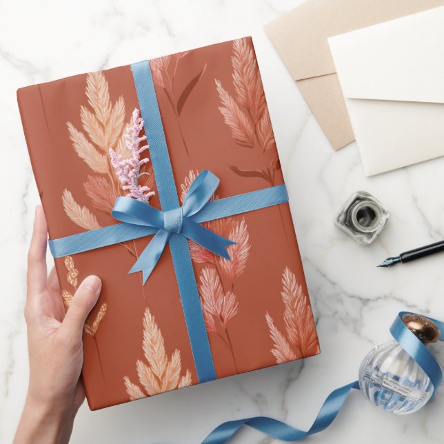 Terrakotta Blumen Pampasgras Muster Geschenkpapier (Schenken)