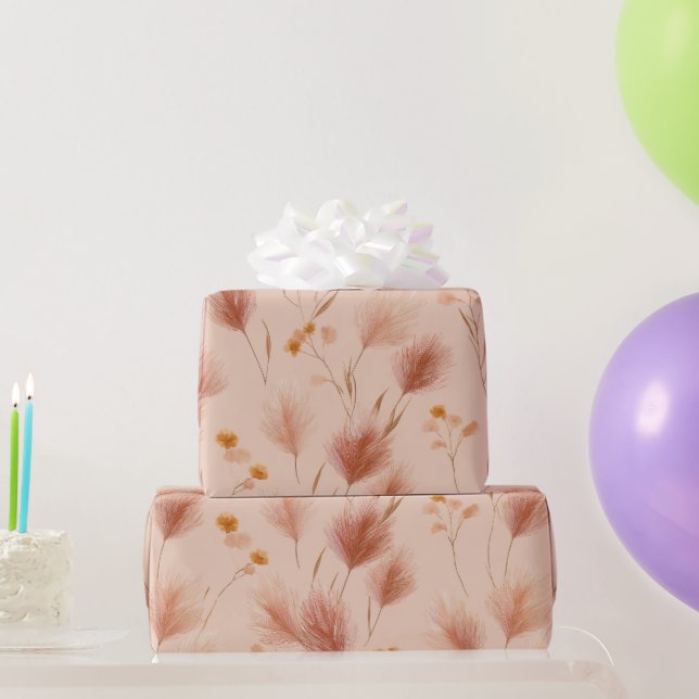Terrakotta Blumen Pampasgras Muster Geschenkpapier (Partygeschenke)