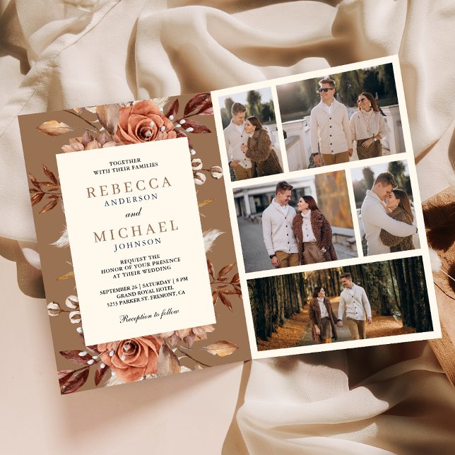 Terrakotta-Blumen-QR-Code-Beige-Tan-Hochzeit Einladung (Von Creator hochgeladen)