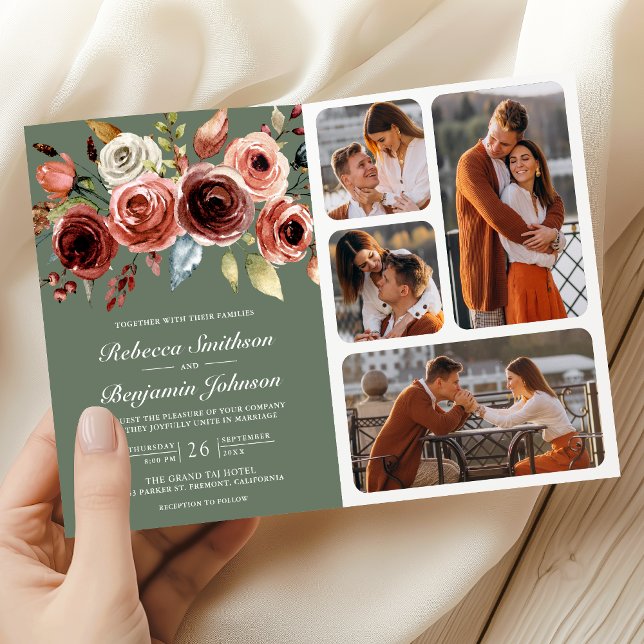 Terrakotta Blumen QR Code Salbei Grün Hochzeit Einladung (Von Creator hochgeladen)