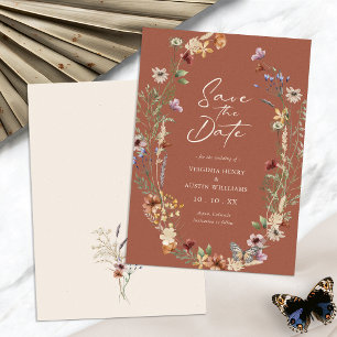 Terrakotta-Blumen- Save-The-Date-Flachkarte Save The Date