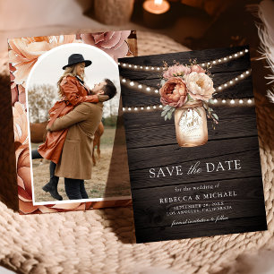 Terrakotta Blumen Scheunen Holz Foto Hochzeit Save The Date