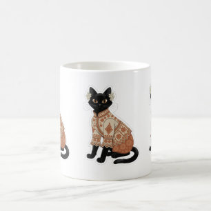 Terrakotta-Blumen-Schwarzkatze-Kaffeetasse Kaffeetasse