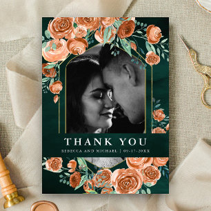 Terrakotta-Blumen-Smaragd-Foto-Collage-Hochzeit Dankeskarte