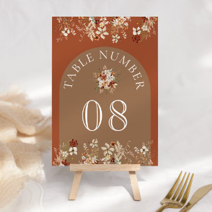 Terrakotta Blumen Wildblume Beige Hochzeit Tischnummer