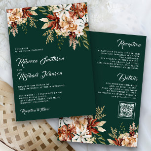 Terrakotta Blumen Wildblume Smaragd Hochzeit Einladung