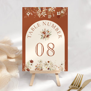 Terrakotta Blumen Wildblumen Creme Hochzeit Tischnummer