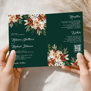 Terrakotta-Blumen-Wildblumen-Smaragdgrüne Hochzeit Einladung