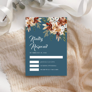 Terrakotta-Blumen-Wildblumen-Staubblau-Hochzeit RSVP Karte