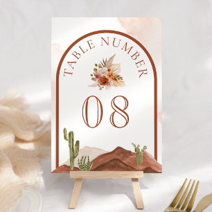 Terrakotta-Blumen-Wüsten-Kaktus-Hochzeit Tischnummer