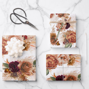 Terrakotta-Blumenmuster mit Pampasgras Botanical Geschenkpapier Set