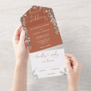 Terrakotta-Blumenschrift-Herzen Minimalistische Ho All In One Einladung
