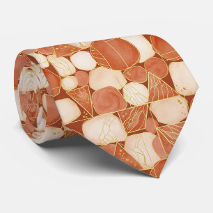 Terrakotta-Blush-Creme-Geometrisches Goldmosaik Krawatte