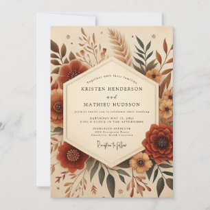 Terrakotta-Blüten-Herbst-Eleganz-Hochzeit Einladung