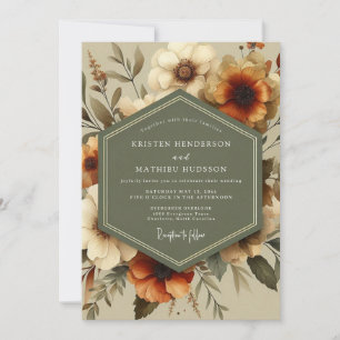 Terrakotta-Blüten-Herbstromanze-Hochzeit Einladung