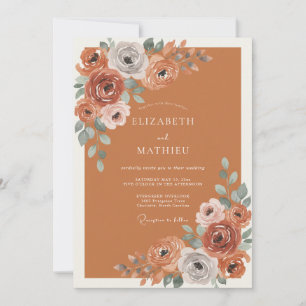 Terrakotta-Blüten-Hochzeit Einladung