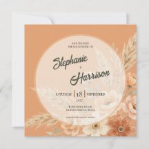 Terrakotta-Blüten-Hochzeitseinladung