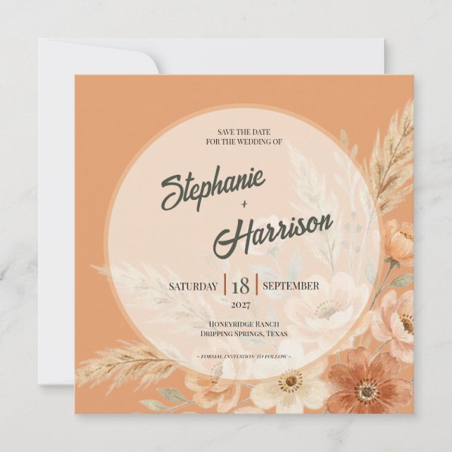 Terrakotta-Blüten-Hochzeitseinladung Save The Date (Vorderseite)