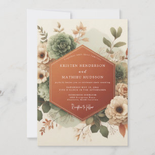 Terrakotta-Blüten-Romantik-Hochzeit Einladung