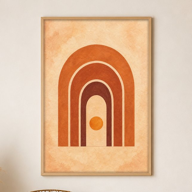 Terrakotta Bögen bei Dämmerung Gouache Boho Kunst  Poster (Shown framed for scale. Poster ships unframed; frames are an optional add-on.)