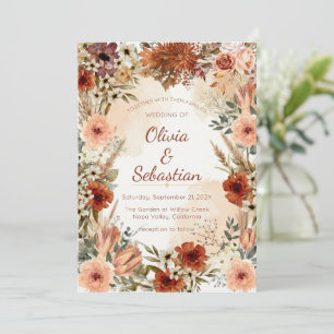 Terrakotta-Boho-Blumen-Herbst-Rustikal-Elegant Einladung