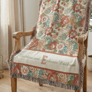 Terrakotta-Boho-Blumen-Monogramm-Paar Decke