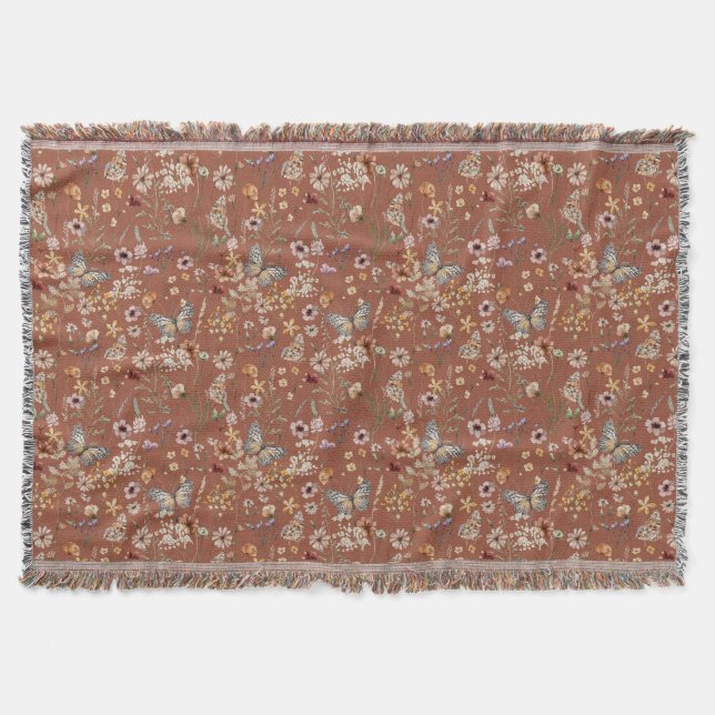 Terrakotta Boho Blumen-Wurfdecke Decke (Vorderseite)