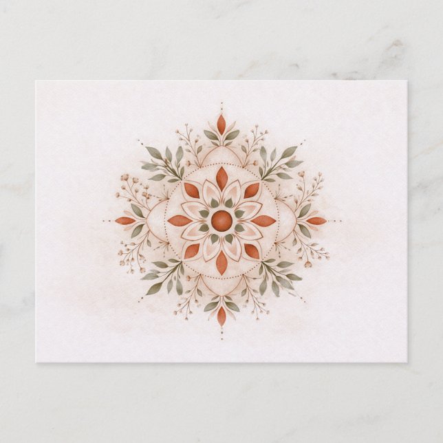 Terrakotta-Boho-Botanik-Mandala-Aquarell  Postkarte (Vorderseite)