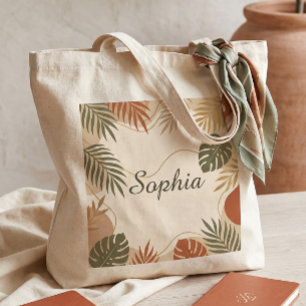 Terrakotta-Boho-Botanik-Palmenblätter Personalisie Tragetasche