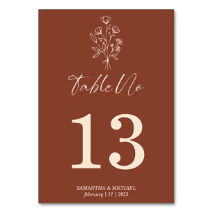 Terrakotta-Boho-Botanik-Signatur-Blume Tischnummer