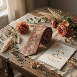 Terrakotta Boho Floral Skizze Pfingstrose Botanisc Krawatte