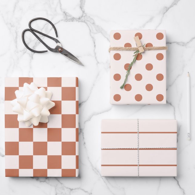 Terrakotta-Boho-Geschenkpapier 3er-Pack Neutrales  Geschenkpapier Set (Vorderseite)