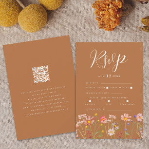Terrakotta Boho Herbst Blumen Mahlzeiten QR-Code RSVP Karte