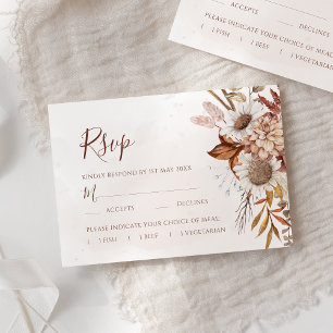 Terrakotta Boho Herbst-Blumen-Menüoptionen Hochzei RSVP Karte