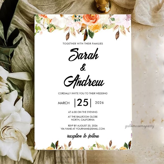 Terrakotta-Boho-Herbst-Blumenhochzeit Einladung (Boho Autumn Floral Wedding Invitation)