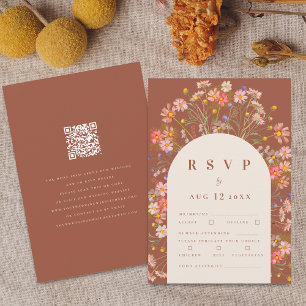 Terrakotta Boho Herbst Wildblumen Blumen Mahlzeit RSVP Karte