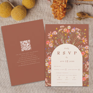Terrakotta Boho Herbst Wildblumen Blumen QR Code RSVP Karte