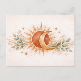 Terrakotta-Boho-Himmels-Sonne-Mond-Botanik Postkarte