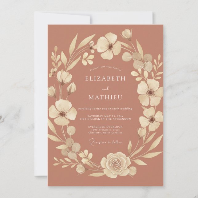 Terrakotta Boho Hochzeit mit Eleganz Einladung (Vorderseite)