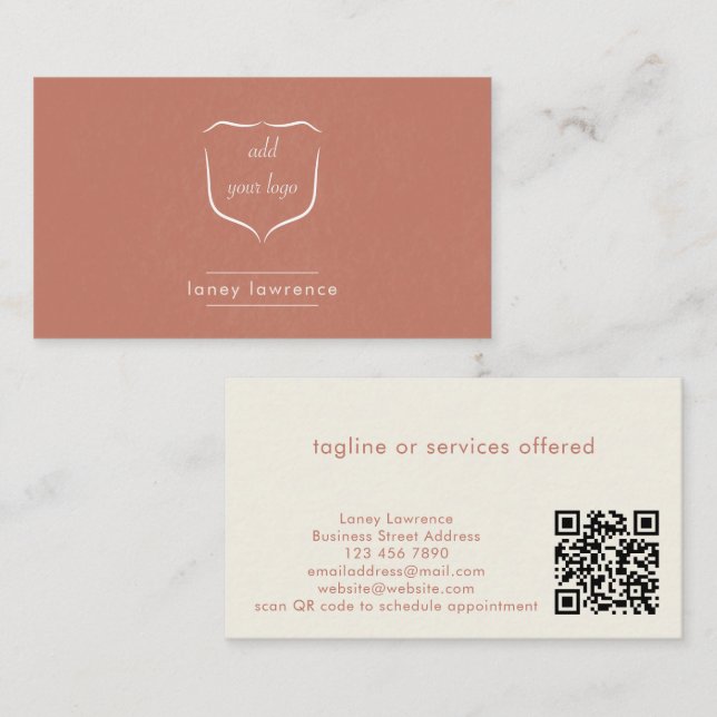 Terrakotta-Boho-Logo + QR-Code Beauty Professional Visitenkarte (Vorne/Hinten)