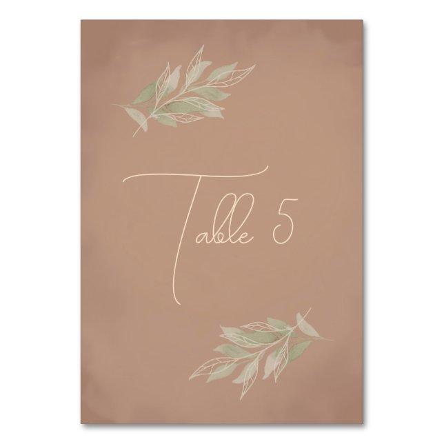 Terrakotta Boho Minimalistische Hochzeit Tischnummer (Vorderseite)
