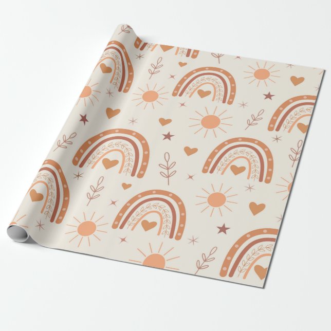 Terrakotta-Boho-Regenbogenmuster  Geschenkpapier (Ungerollt)