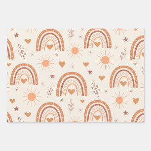 Terrakotta-Boho-Regenbogenmuster  Geschenkpapier Set