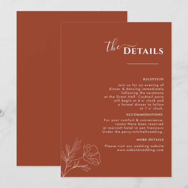 Terrakotta-Boho-Reiseplan, Rust-Hochzeitsprogramm Einladung (Vorne/Hinten)