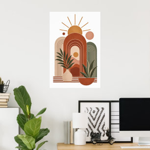 Terrakotta-Boho-Sonnenbögen Minimalistische Pflanz Poster