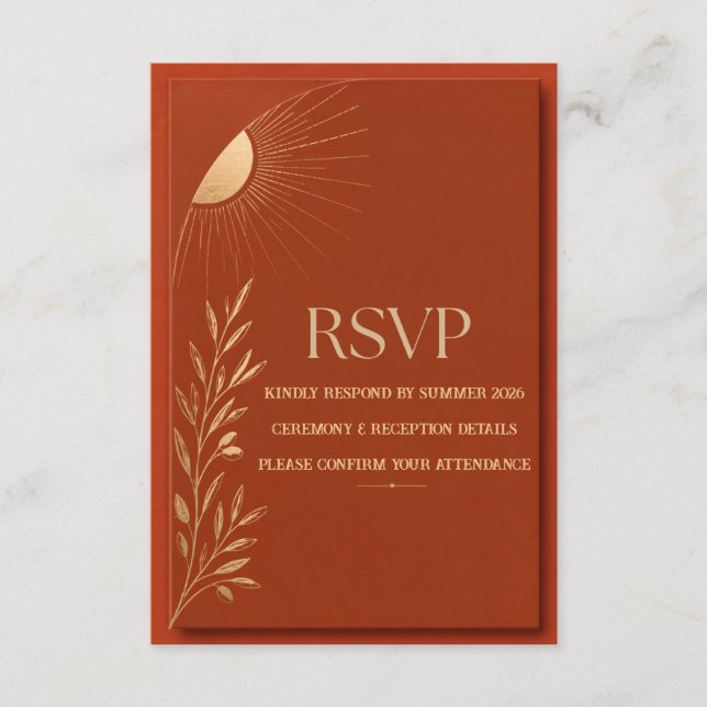 Terrakotta-Boho-Sonnenhochzeit RSVP Karte (Vorderseite)